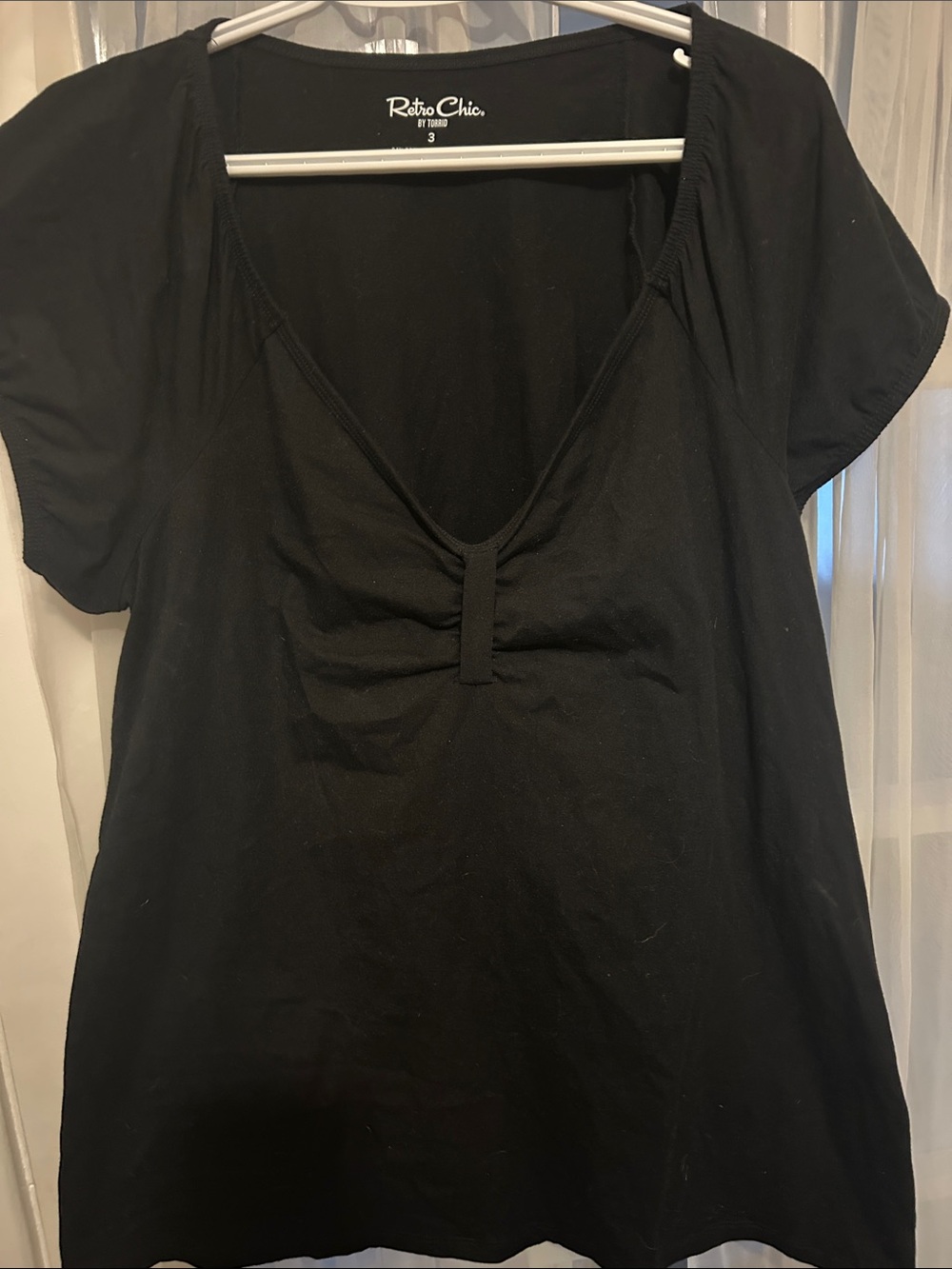 torrid Black Short-Sleeve V-Neck Top with Gathered Bust
